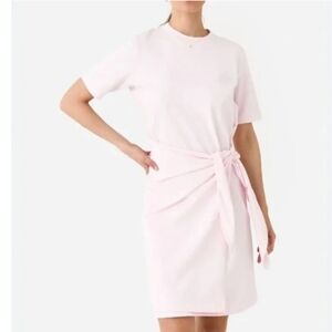 Vince Women's Tie Pink Pima Cotton Short Sleeve Crewneck T Shirt Dress Large